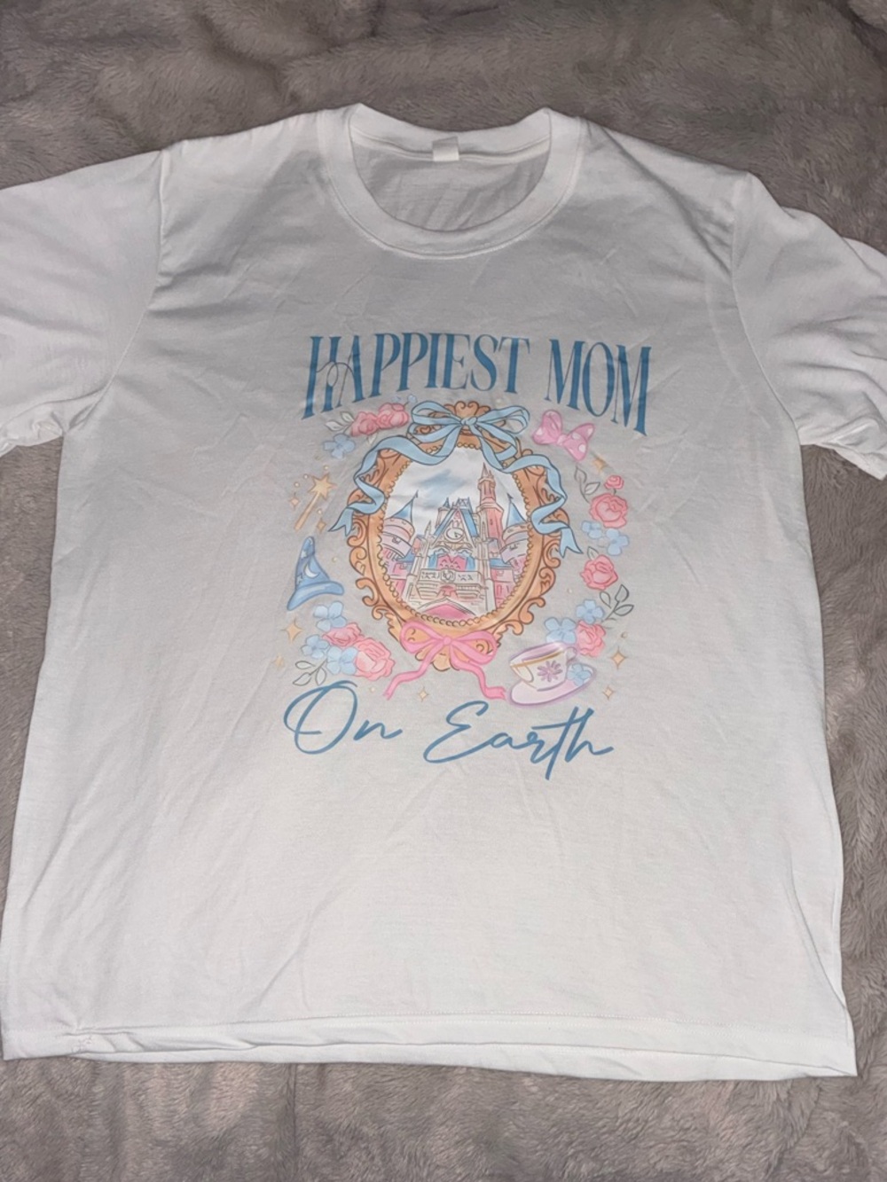 Happiest Mom On Earth Graphic Tee - White with Pastel Print